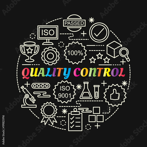 quality control colorful gradient with line icons set