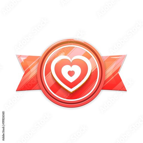 Banner, Badge Isolated on White Background. Heart Sign on Ribbon. Vector Illustration in Red Colors. Vector Design Element for Valentines Day, Wedding and More.