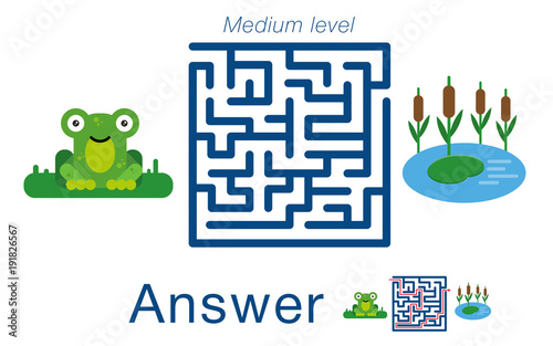 Children's labyrinth with frog and pond  . A puzzle for children. Vector maze.