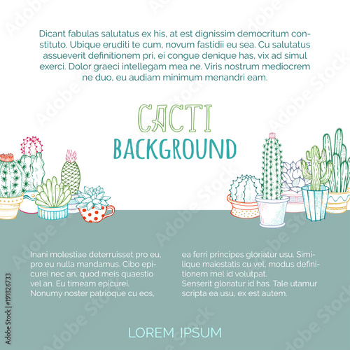 Vector outlined cacti background.