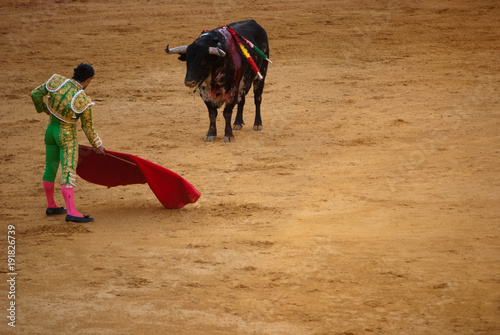 The challenge between the bullfighter and the bull