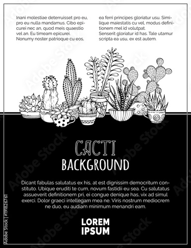 Vector doodles cacti background.