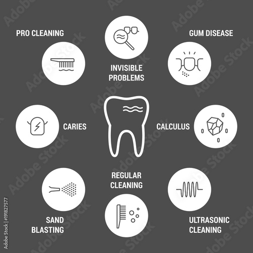 Dental icons set. Linear. Black on white.