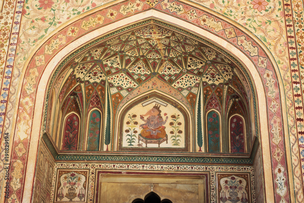 art made on the walls of the amber fort Jaipur