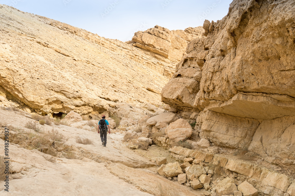 Hiking in israeli stone desert