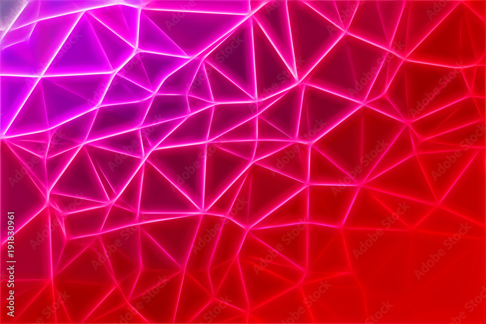 Vibrant neon background with triangular polygons.Abstract low poly design. Polygonal template. Pop art concept