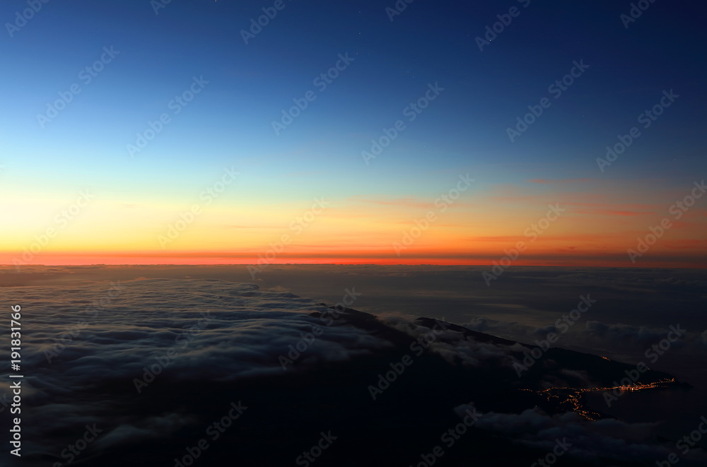 Sunrise over the Atlantic Ocean, seen from Pico volcano (2351m), Pico Island, Azores, Portugal, Europe Sunrise over the Atlantic Ocean, seen from Pico volcano (2351m), Pico Island, Azores, Portugal, Europe