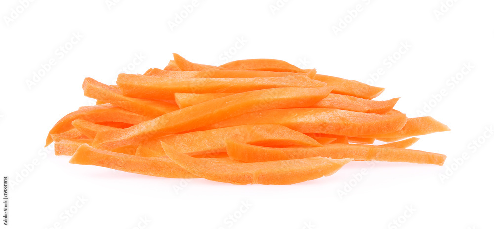Carrot, Pile of Carrot sticks, Julienne style isolated on white background.