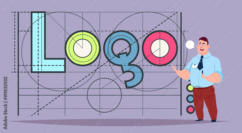 Business Man Over Logo Word Creative Graphic Design On Abstract Geometric Shapes Background Vector Illustration Business Man Over Logo Word Creative Graphic Design On Abstract Geometric Shapes Background Vector Illustration
