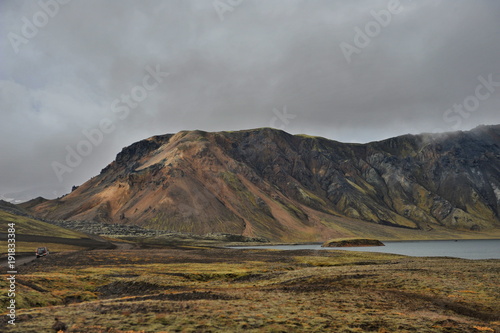 Iceland. Beautiful mountain scenery in rainy weather
