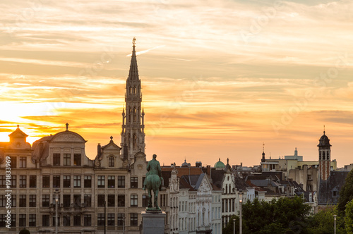 Sunset in Brussels  capital of Belgium as seen from Mont des Arts garden