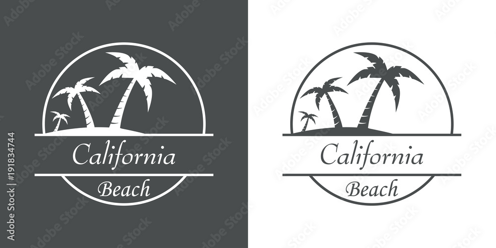 Icono plano California beach en gris y blanco