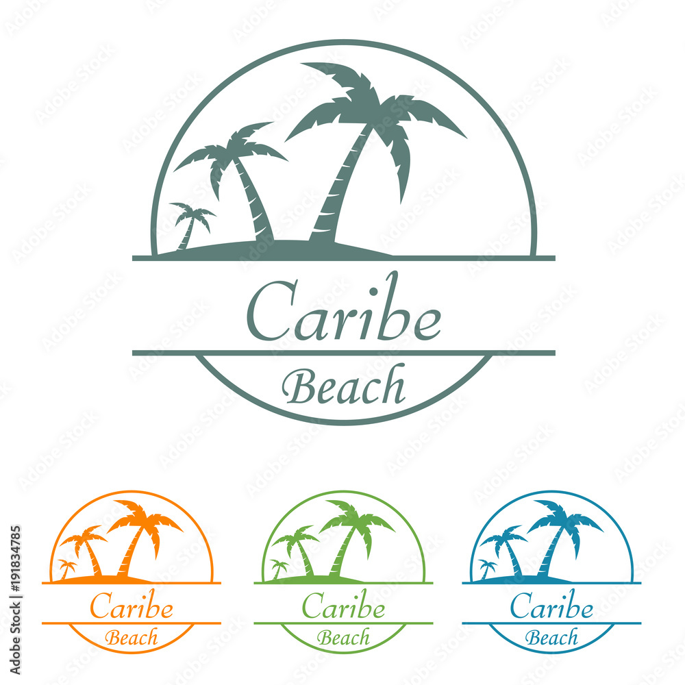 Icono plano Caribe beach en varios colores