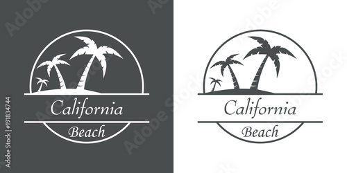 Icono plano California beach en gris y blanco