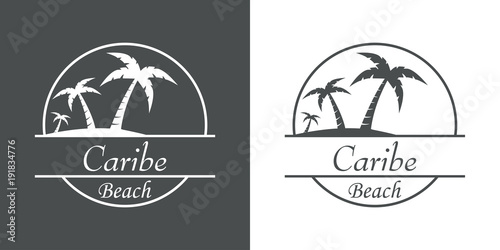 Icono plano Caribe beach en gris y blanco