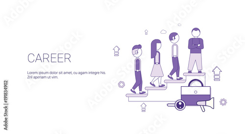 Career Business Development Success Web Banner Template With Copy Space Thin Line Vector Illustration