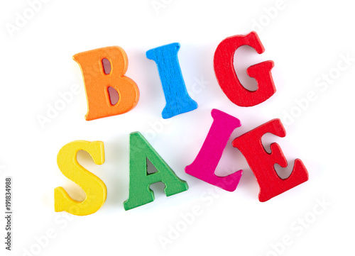 Big sale. Big sale color finish 3d text on white background.