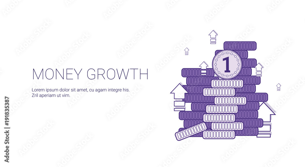 Fototapeta premium Money Growth Financial Success Business Web Banner Template With Copy Space Thin Line Vector Illustration