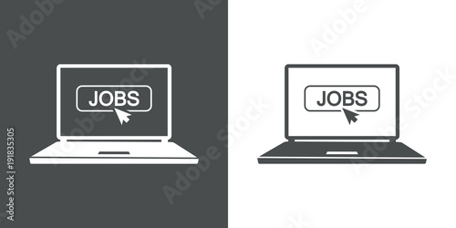Icono plano puntero en JOBS en portatil en gris y blanco