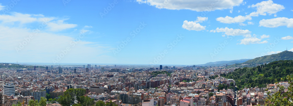 A blue spring sky over Spanish Barcelona.