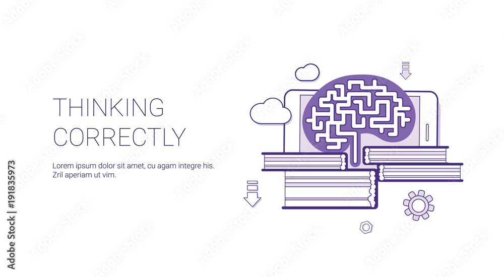 Naklejka premium Thinking Currently Brainstorming Business Web Banner Template With Copy Space Thin Line Vector Illustration