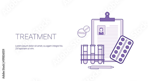 Medical Treatment Medicine Health Care Web Banner Template With Copy Space Thin Line Vector Illustration