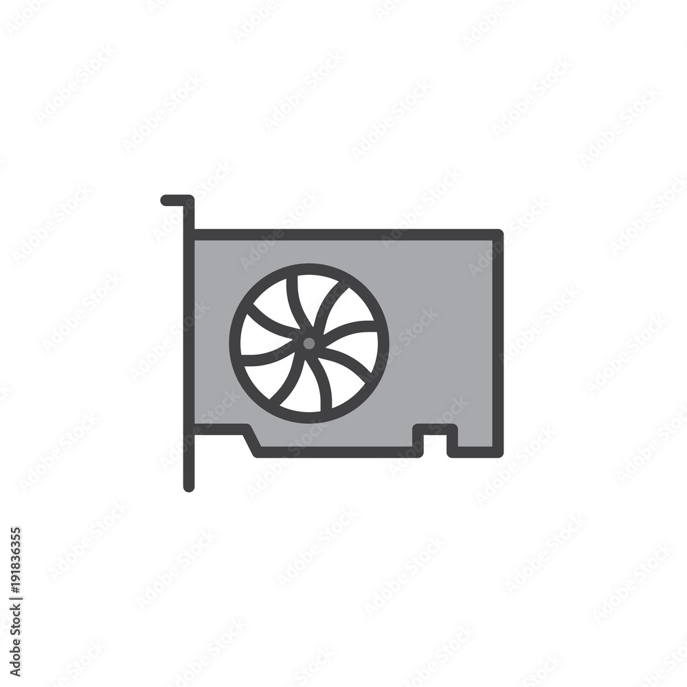 Video gpu card filled outline icon, line vector sign, linear colorful pictogram isolated on white. Graphic cards symbol, logo illustration. Pixel perfect vector graphics Video gpu card filled outline icon, line vector sign, linear colorful pictogram isolated on white. Graphic cards symbol, logo illustration. Pixel perfect vector graphics