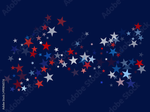 American Patriotic Deign, Vector Blue, Red, White Stars Confetti. Labor, Independence, Memorial Day, 4th of July Election Frame. American Patriotic Design, UK, Australia Freedom Falling Stars Texture.