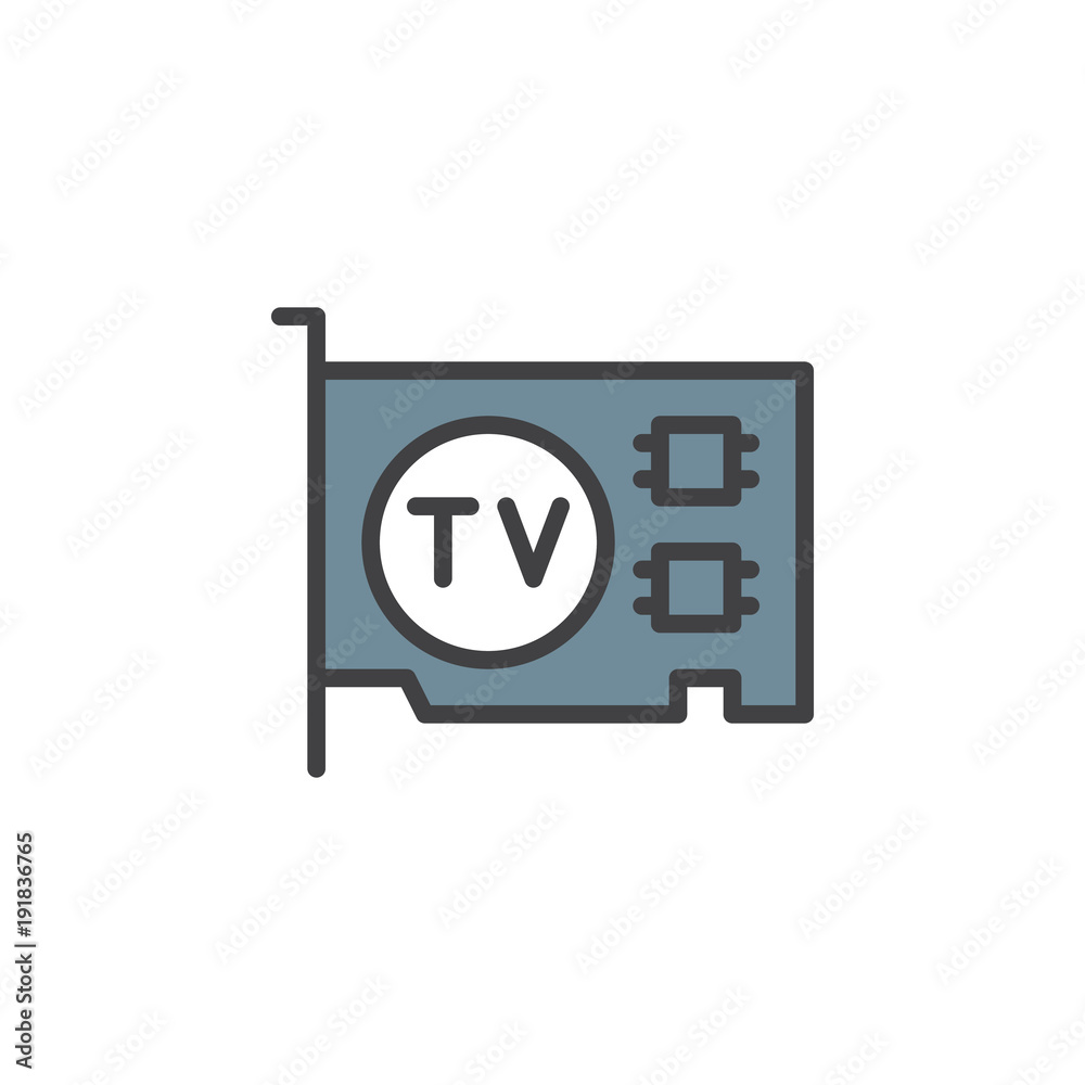 Computer video card filled outline icon, line vector sign, linear colorful pictogram isolated on white. TV tuner pci card symbol, logo illustration. Pixel perfect vector graphics