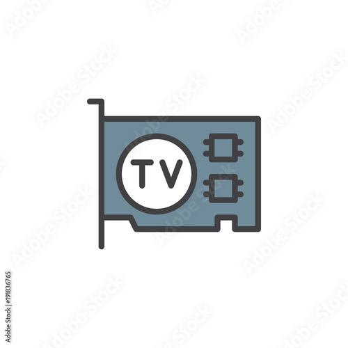 Computer video card filled outline icon, line vector sign, linear colorful pictogram isolated on white. TV tuner pci card symbol, logo illustration. Pixel perfect vector graphics