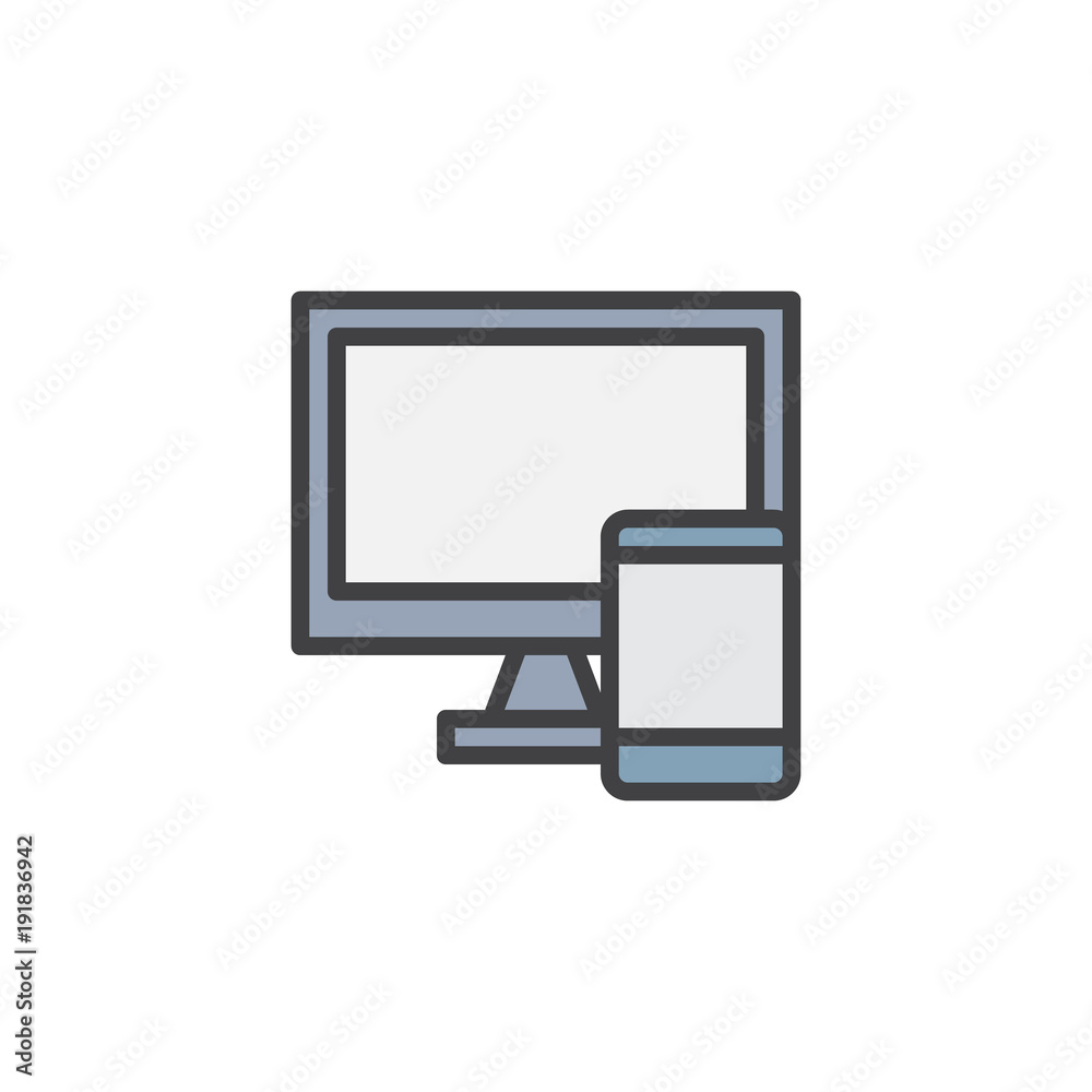 Computer and mobile phone tablet filled outline icon, line vector sign, linear colorful pictogram isolated on white. Responsive design symbol, logo illustration. Pixel perfect vector graphics Computer and mobile phone tablet filled outline icon, line vector sign, linear colorful pictogram isolated on white. Responsive design symbol, logo illustration. Pixel perfect vector graphics