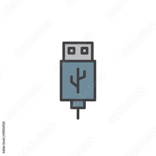 USB cable connector cord filled outline icon, line vector sign, linear colorful pictogram isolated on white. Symbol, logo illustration. Pixel perfect vector graphics