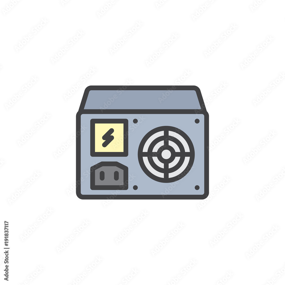 Power supply unit filled outline icon, line vector sign, linear colorful pictogram isolated on white. Symbol, logo illustration. Pixel perfect vector graphics Power supply unit filled outline icon, line vector sign, linear colorful pictogram isolated on white. Symbol, logo illustration. Pixel perfect vector graphics