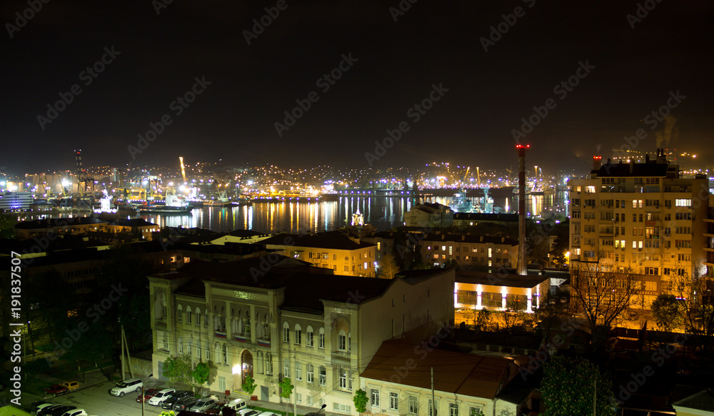 Views of Novorossiysk night. Novorossiysk is a major sea port in Russia