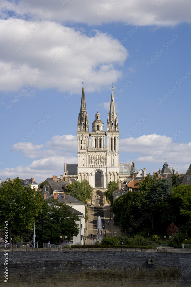 Europe, France, Maine et Loire 49, Angers, river and cathedral view Europe, France, Maine et Loire 49, Angers, river and cathedral view