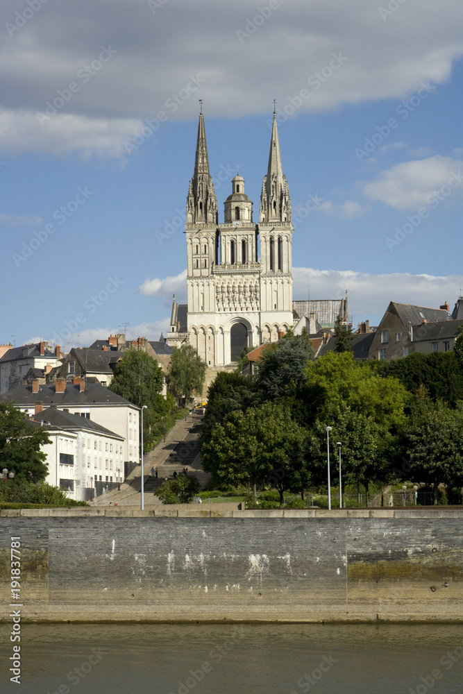 Europe, France, Maine et Loire 49, Angers, river and cathedral view