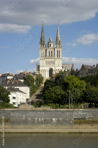 Europe, France, Maine et Loire 49, Angers, river and cathedral view