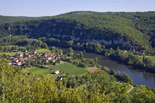 Picturesque rural valley village and River Lot, St Martin Labouvel, Lot, France