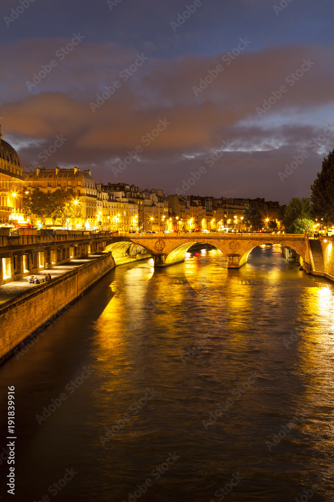 Night view of river Seine at night. Paris, France.
