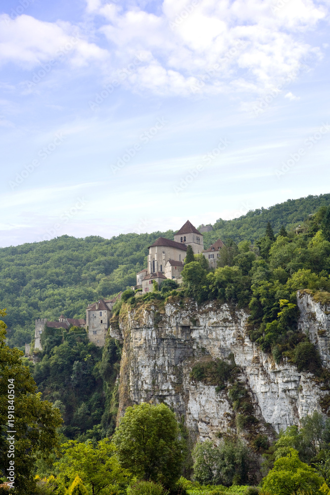 Europe, France, Midi Pyrenees, the historic clifftop village tourist attraction of St Cirq Lapopie in The Lot