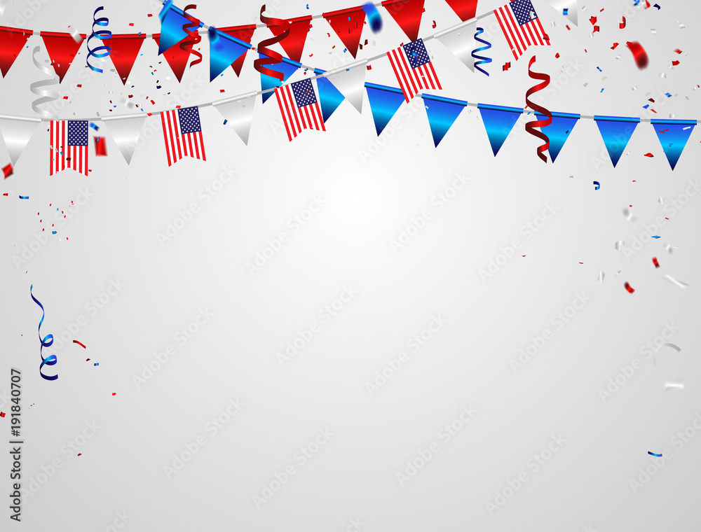Obraz premium Red White blue confetti concept design Memorial Day greeting background. Celebration Vector illustration.