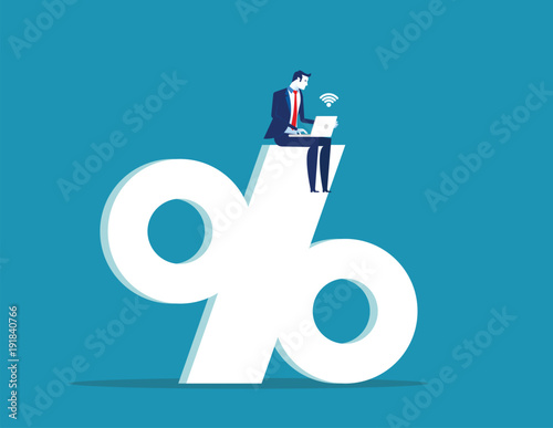 Businessman working on the large percentage sign. Concept business success vector illustration. Flat design style.