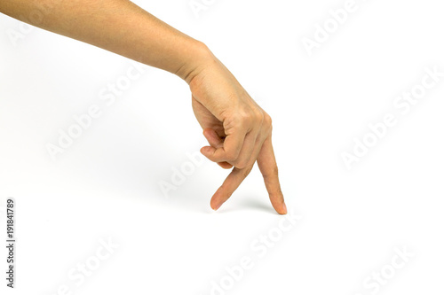 Two fingers walking on white background