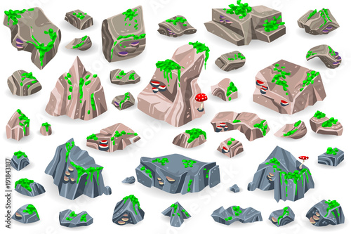 Stone rock vector rockstone of rocky mountain in Rockies mountainous cliff with stony geological materials and stoniness minerals illustration set isolated on white background