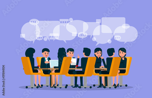Business team meeting. Vector illustration of meeting. Brainstorming concept.