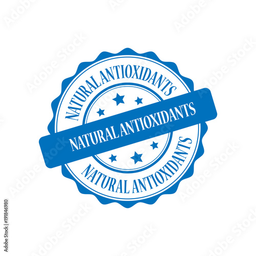 Natural antioxidants blue stamp illustration