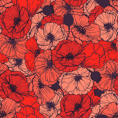 Acrylglasbilder Mohnblumenmuster Roter Mohn Linearer Sommermuster Stil  © ilonitta