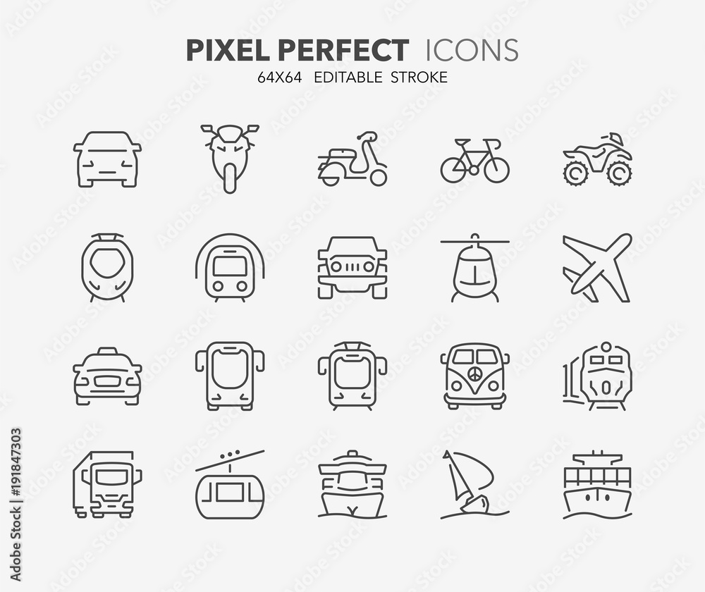 transport thin line icons transport thin line icons