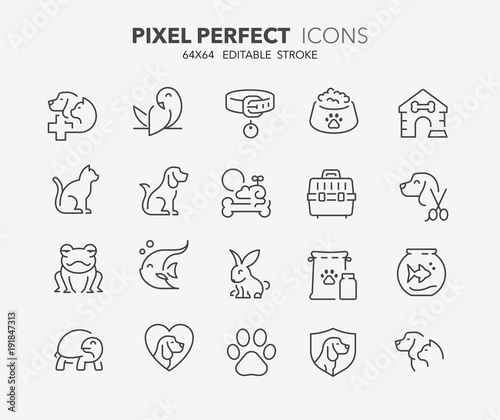 pets and vet thin line icons