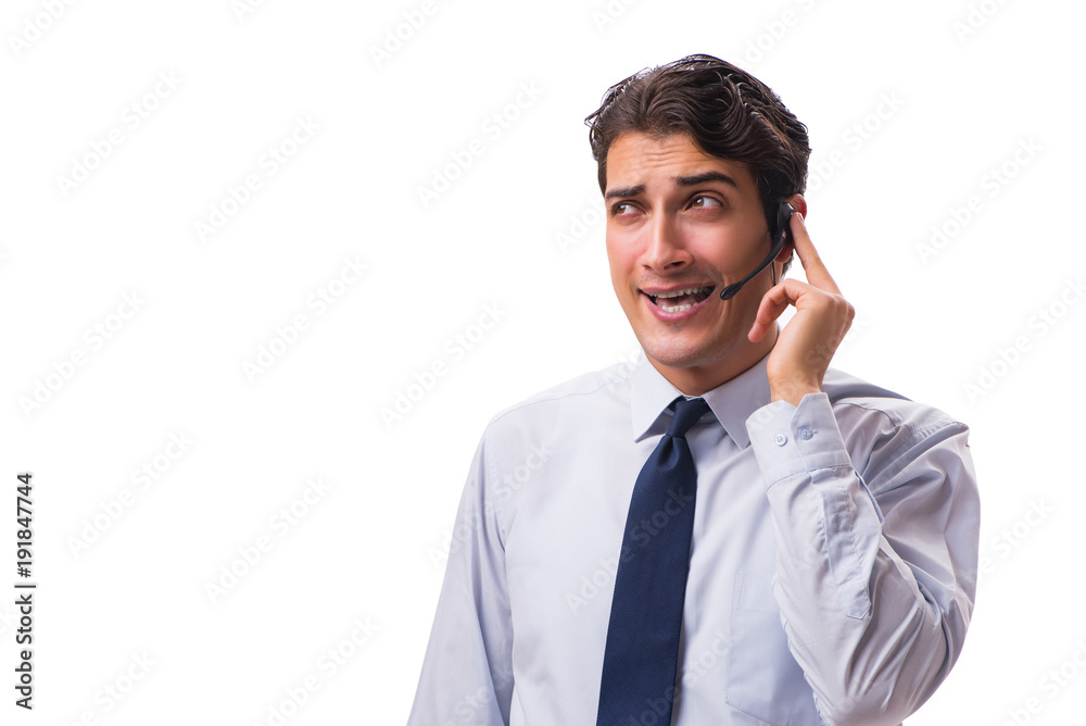 Man with headset isolated on white background Man with headset isolated on white background